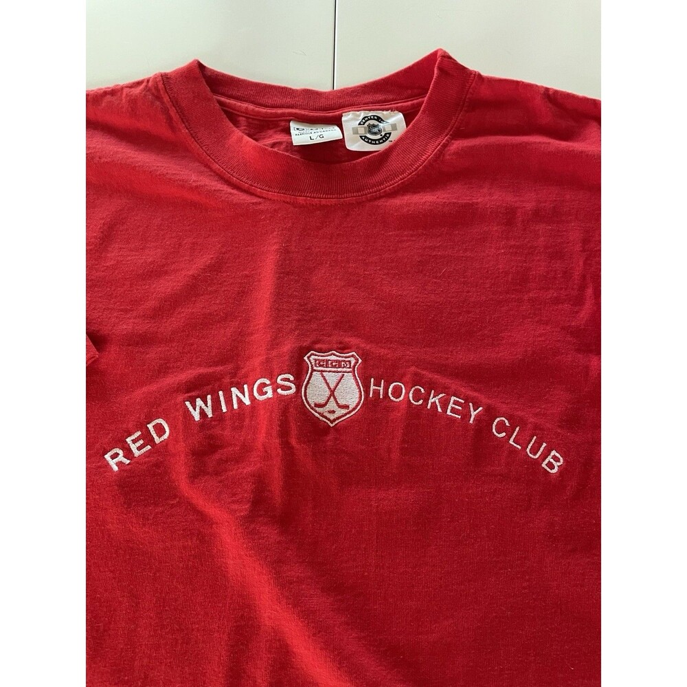 Large Vintage CCM Detroit Red Wings Double-Sided Embroidered T-Shirt